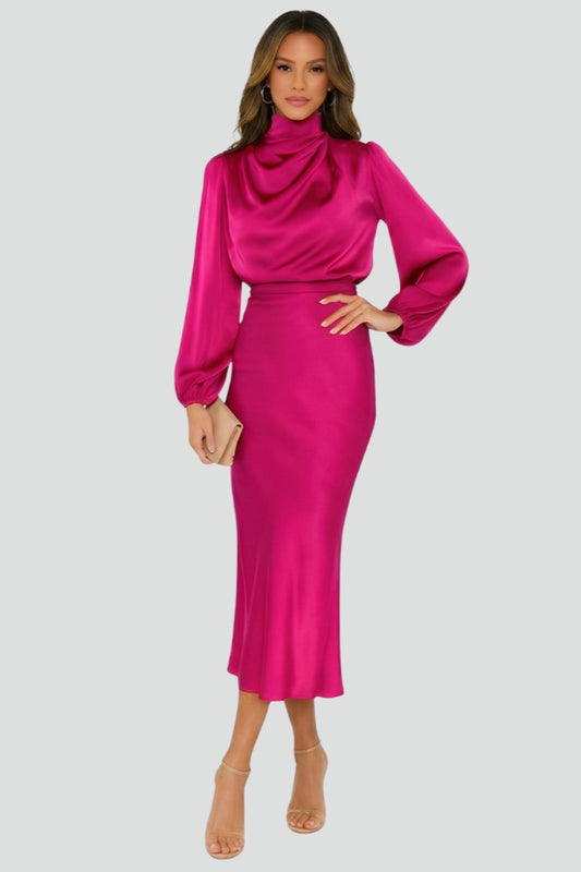 Patricia - Women's Midi Dress with high Neckline and langen Sleeves