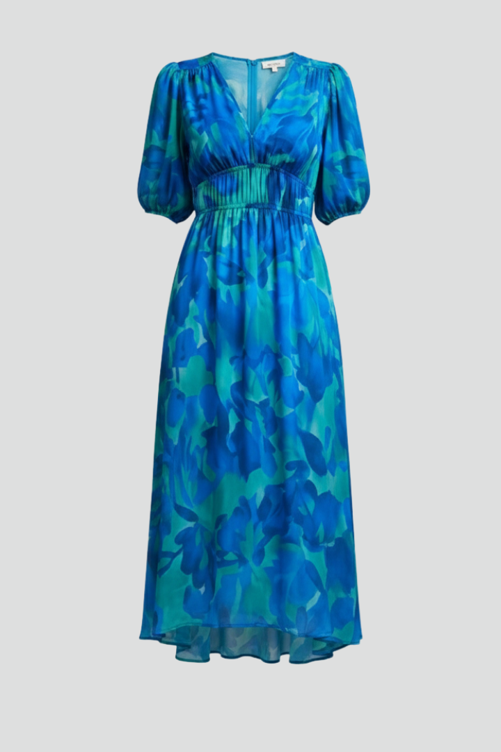 Nicola - Women's floral Midi Dress with Puff Sleeves