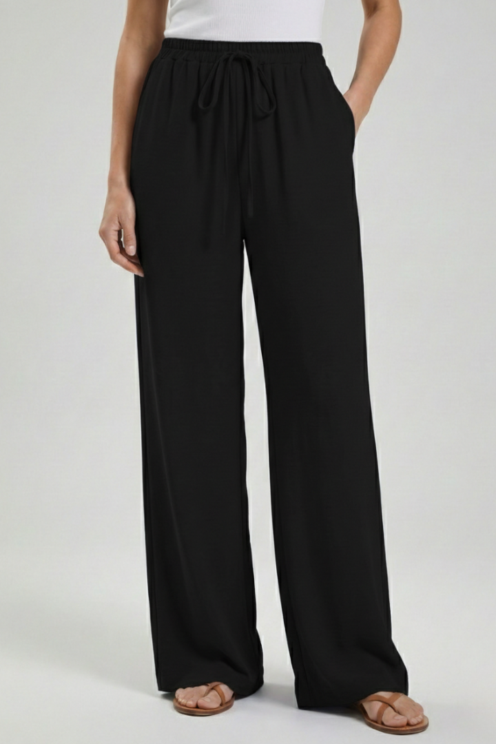 Florence - Women's Palazzo Trousers with Drawstring Waist and Side Pockets