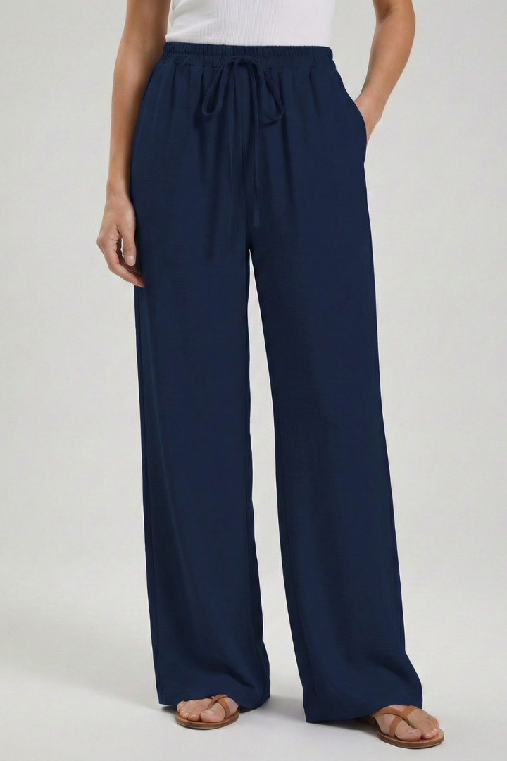 Florence - Women's Palazzo Trousers with Drawstring Waist and Side Pockets