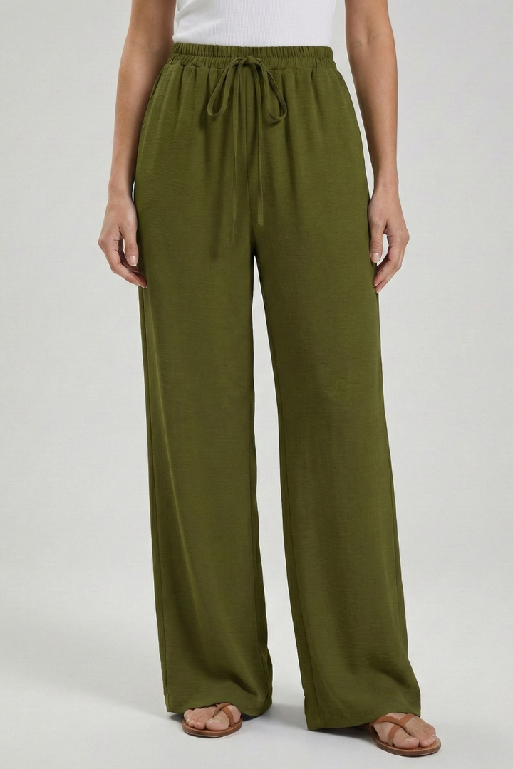 Florence - Women's Palazzo Trousers with Drawstring Waist and Side Pockets