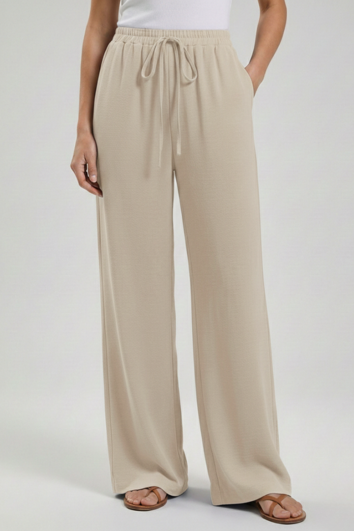 Florence - Women's Palazzo Trousers with Drawstring Waist and Side Pockets