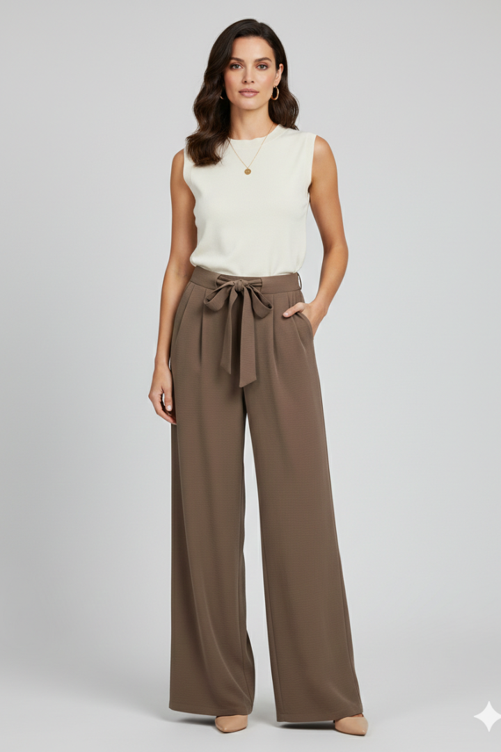 Helen - Women's Wide-Leg Palazzo-Trousers with Drawstring Waist