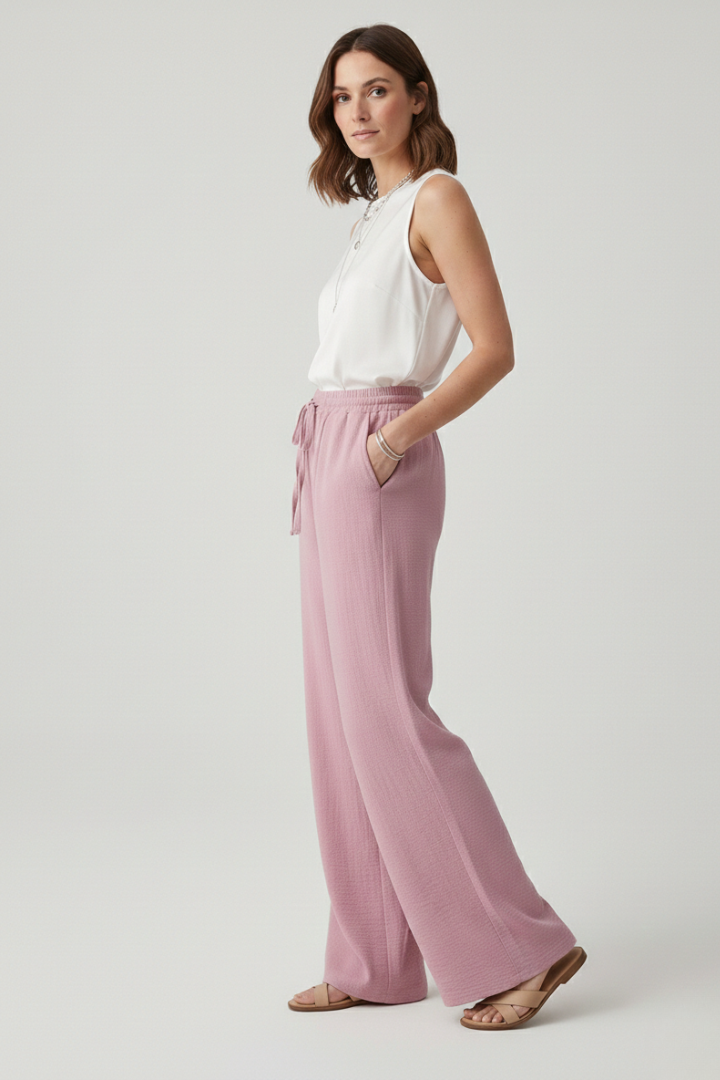 Isabella - Women's Casual-Palazzo Trousers with Drawstring Waist and Side Pockets