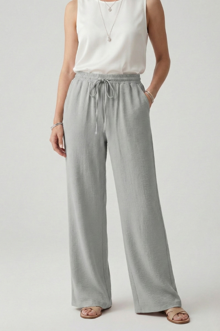 Isabella - Women's Casual-Palazzo Trousers with Drawstring Waist and Side Pockets