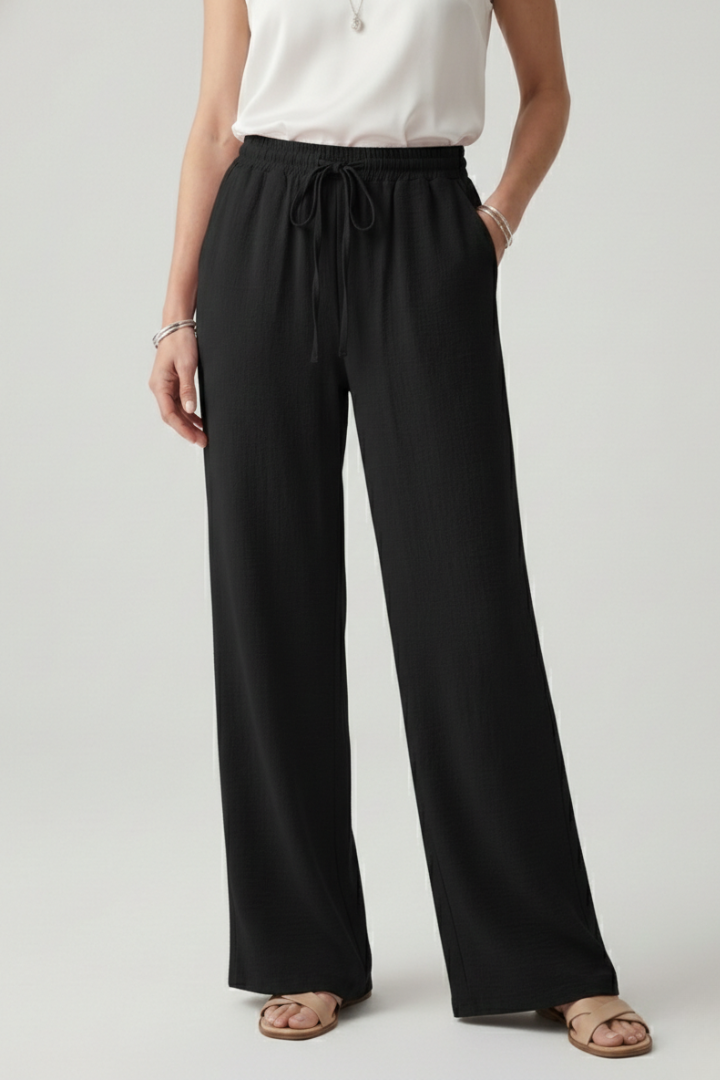 Isabella - Women's Casual-Palazzo Trousers with Drawstring Waist and Side Pockets