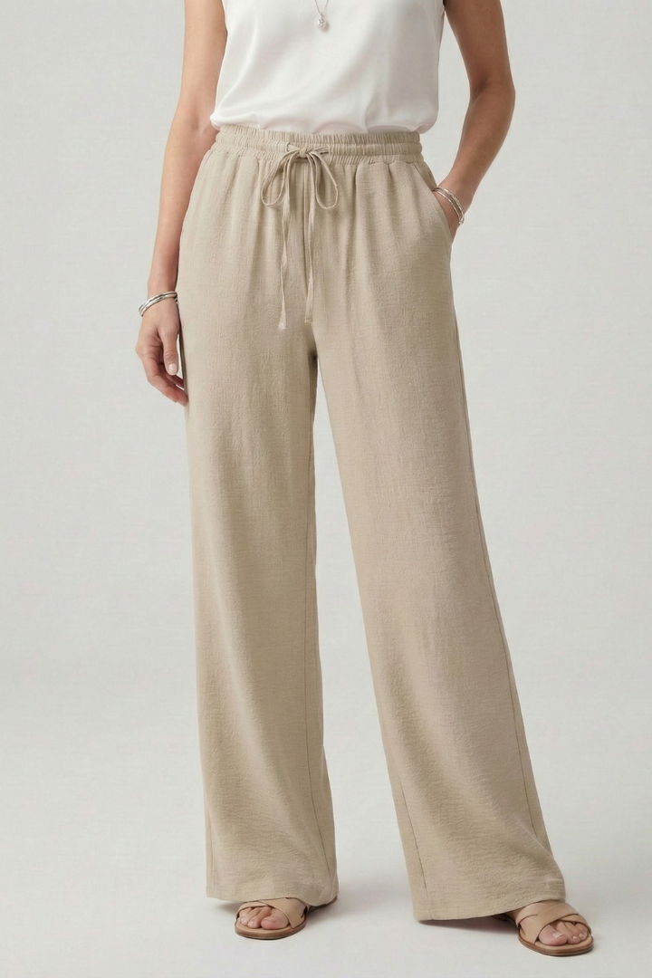 Isabella - Women's Casual-Palazzo Trousers with Drawstring Waist and Side Pockets