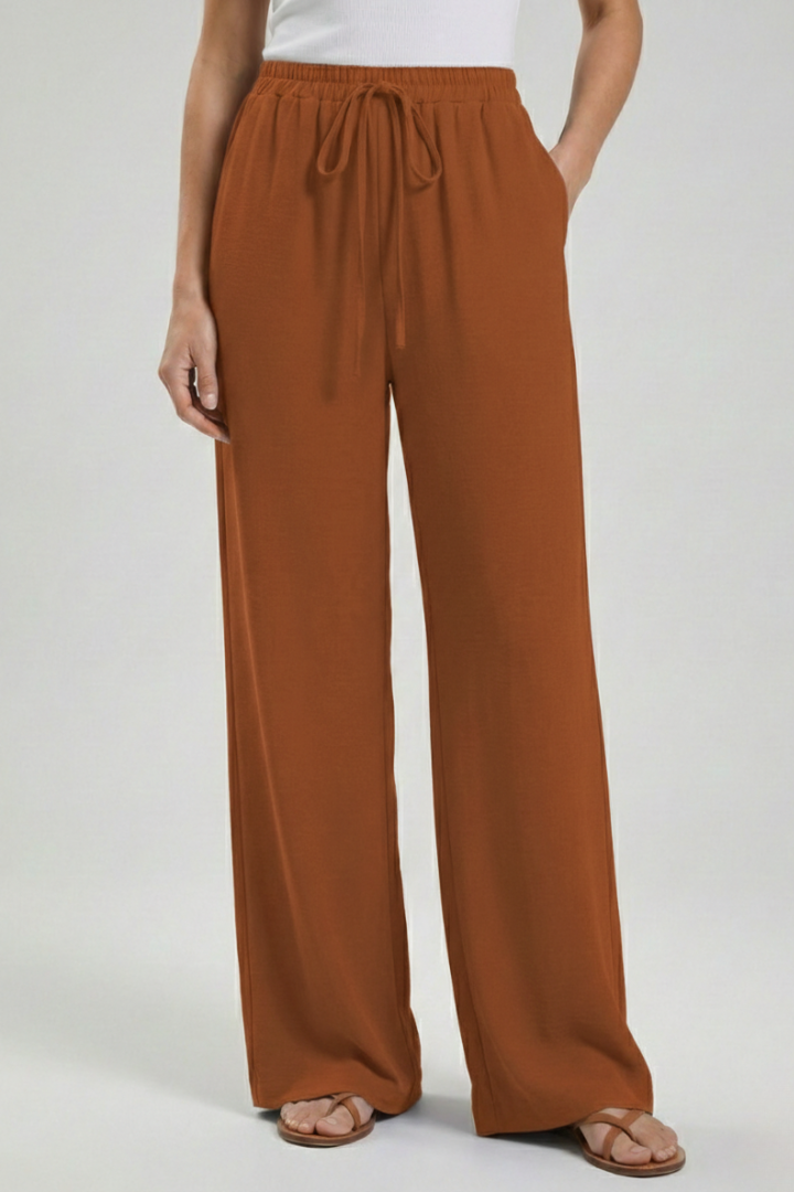 Florence - Women's Palazzo Trousers with Drawstring Waist and Side Pockets