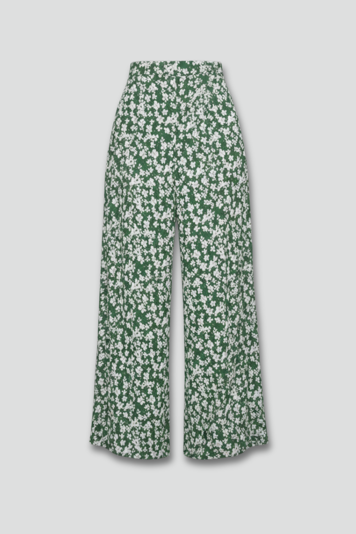 Ava - Women's Freizeithose in Palazzo-Style with Floral Print and Wide Beinen