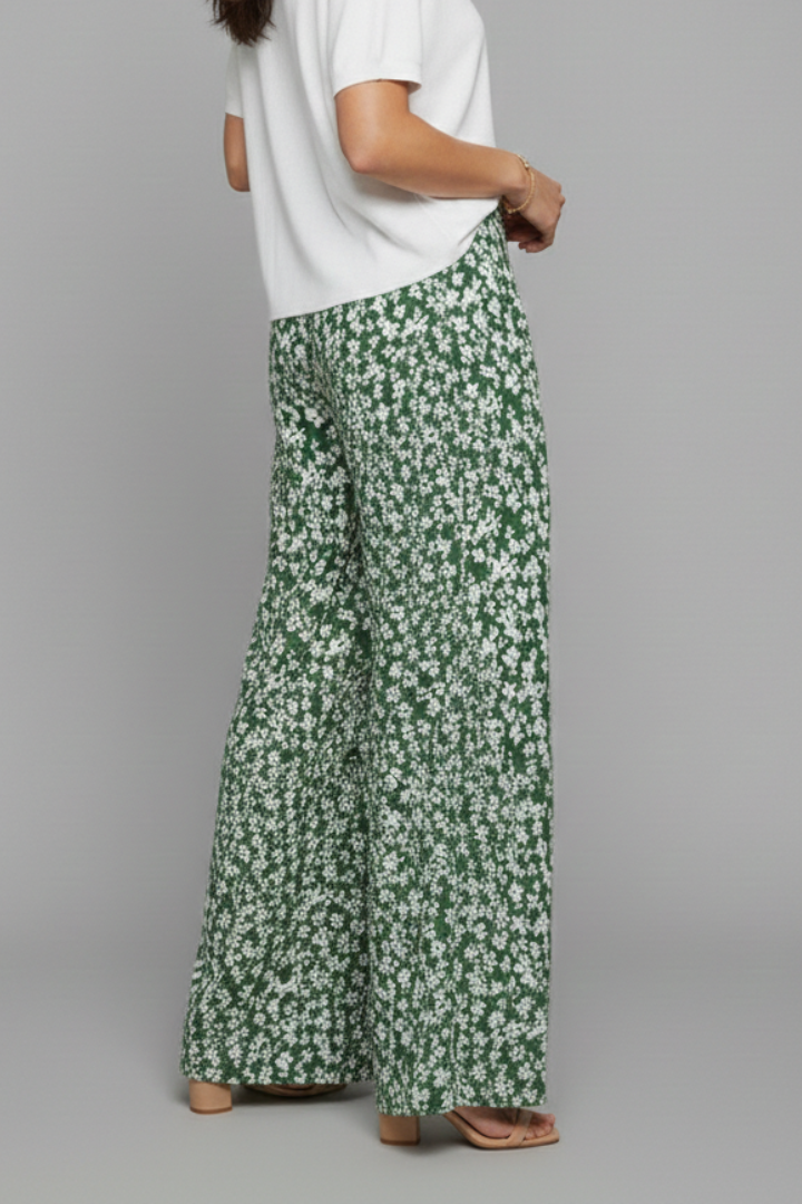 Ava - Women's Freizeithose in Palazzo-Style with Floral Print and Wide Beinen