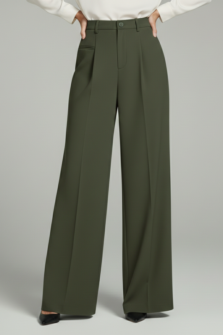 Poppy - Women's Palazzo Trousers with Front Pleats and Back Pockets