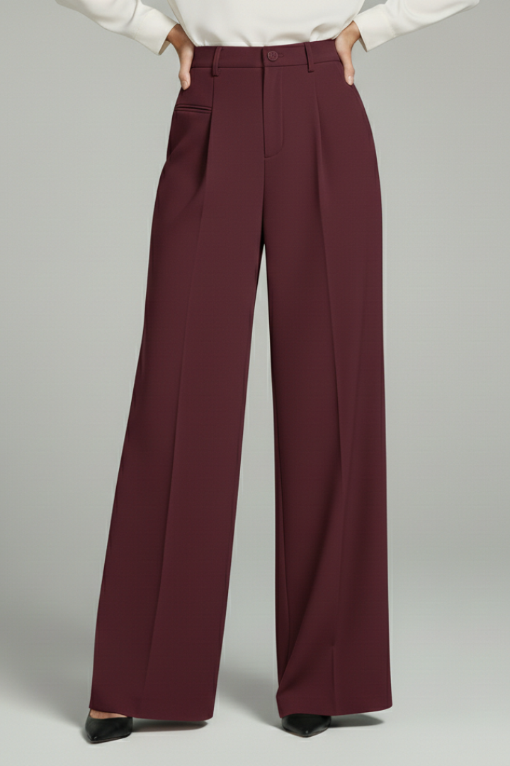 Poppy - Women's Palazzo Trousers with Front Pleats and Back Pockets