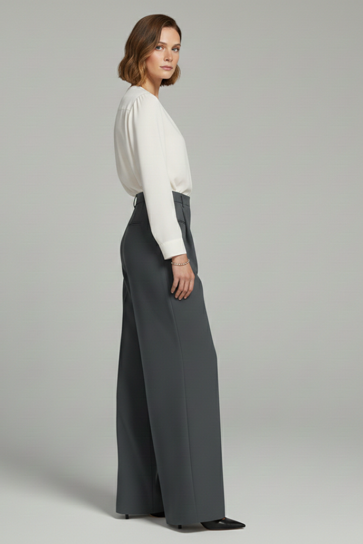 Poppy - Women's Palazzo Trousers with Front Pleats and Back Pockets