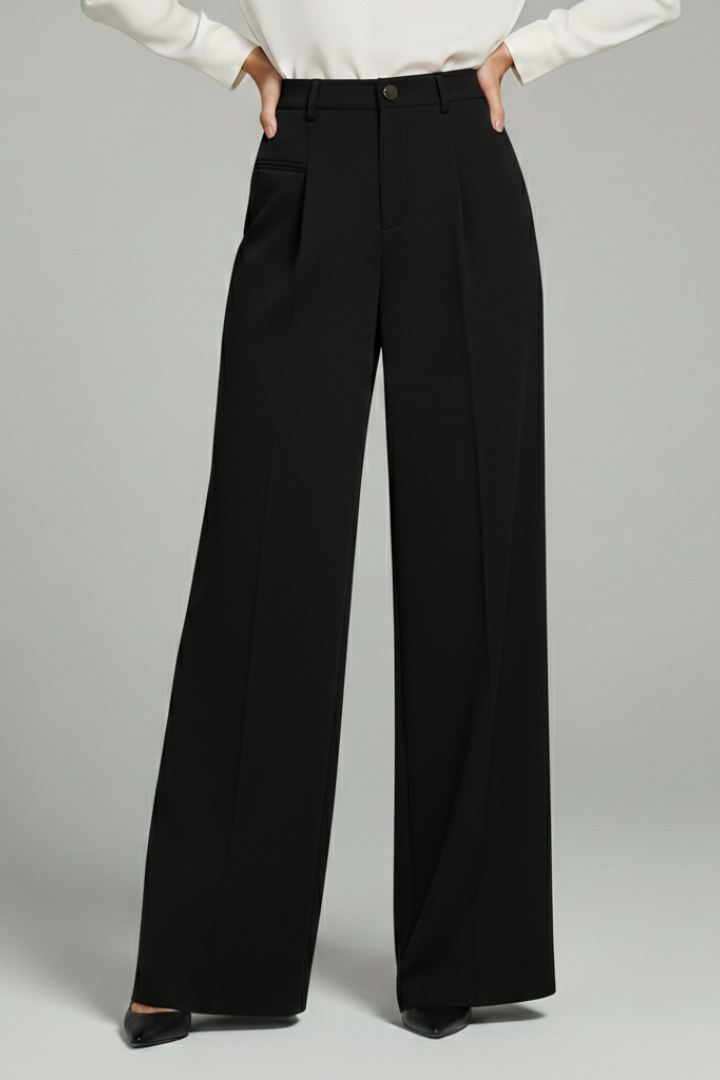 Poppy - Women's Palazzo Trousers with Front Pleats and Back Pockets