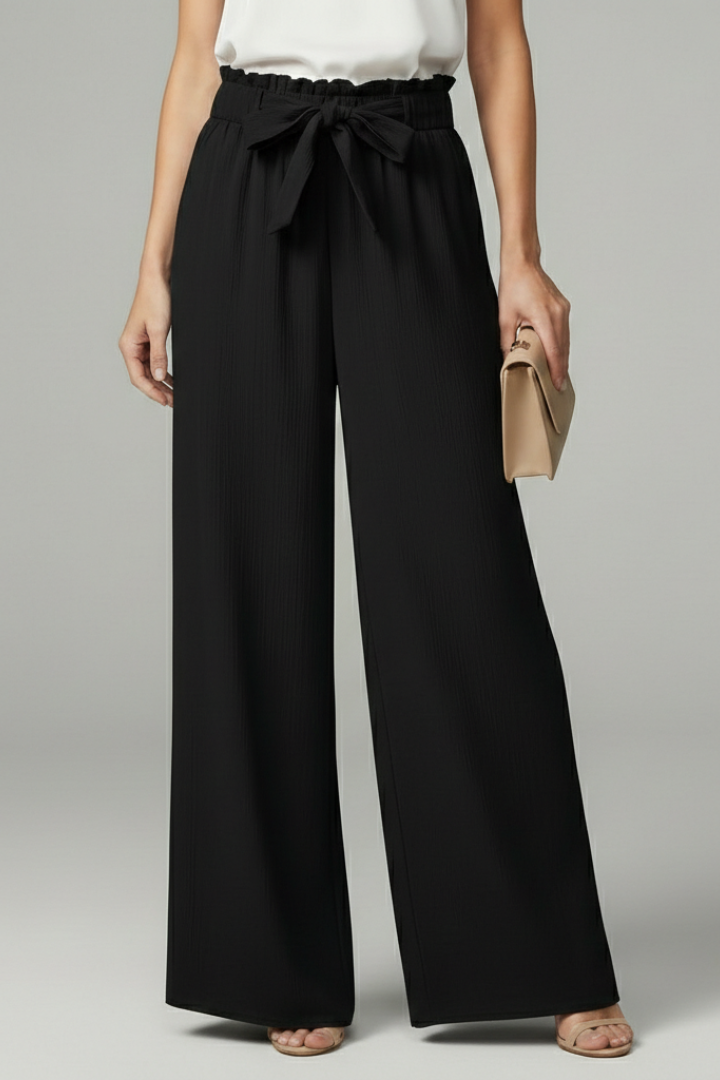 Ruby - Women's Palazzo Trousers with Tie Belt and Wide Beinen