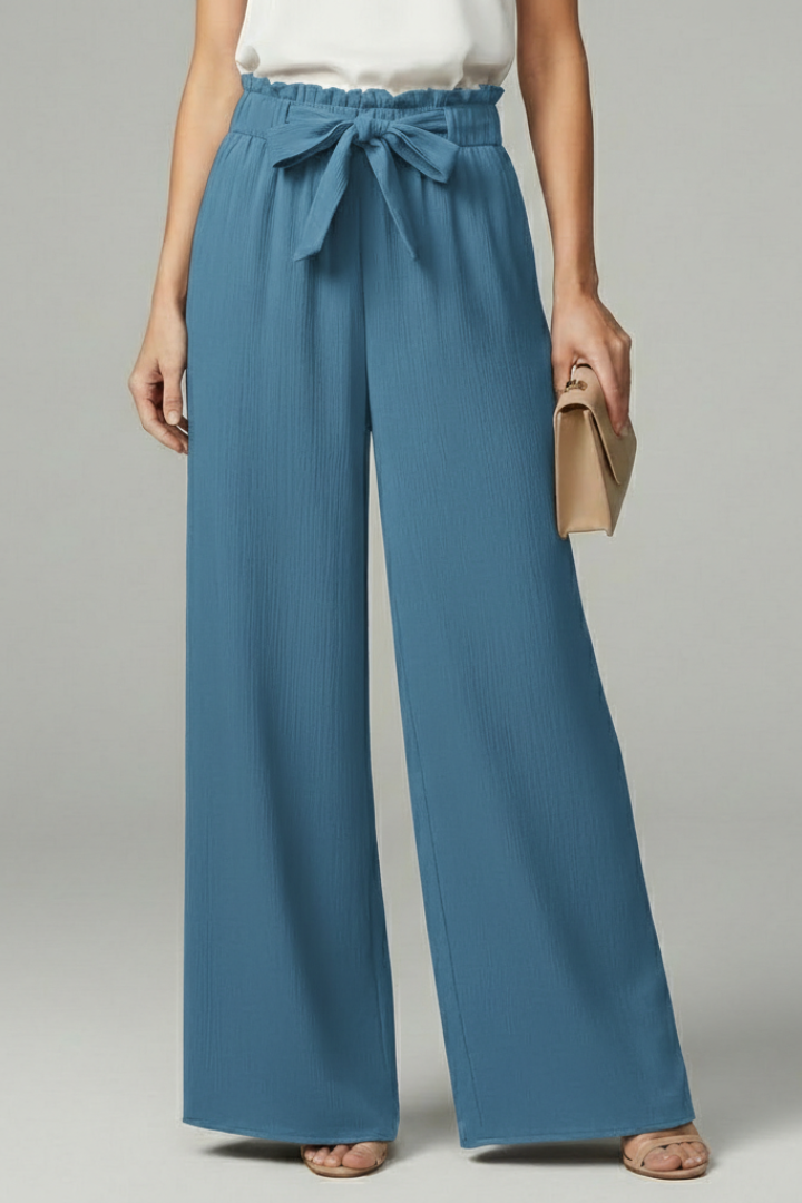 Ruby - Women's Palazzo Trousers with Tie Belt and Wide Beinen