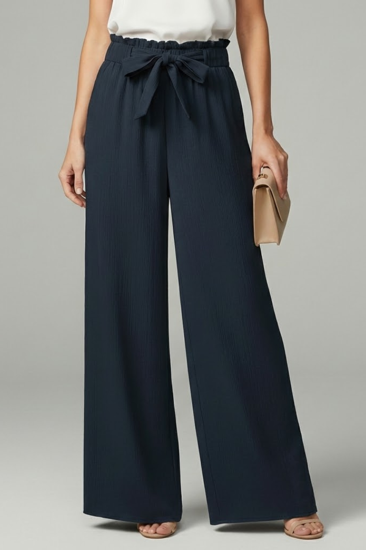 Ruby - Women's Palazzo Trousers with Tie Belt and Wide Beinen