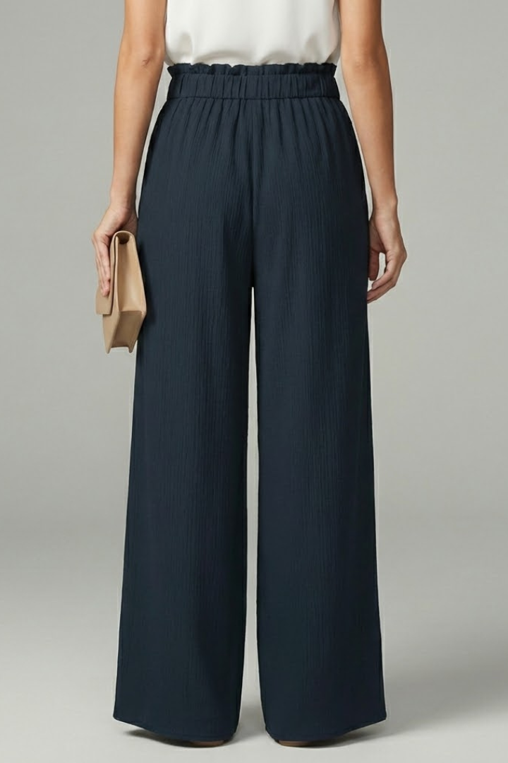 Ruby - Women's Palazzo Trousers with Tie Belt and Wide Beinen