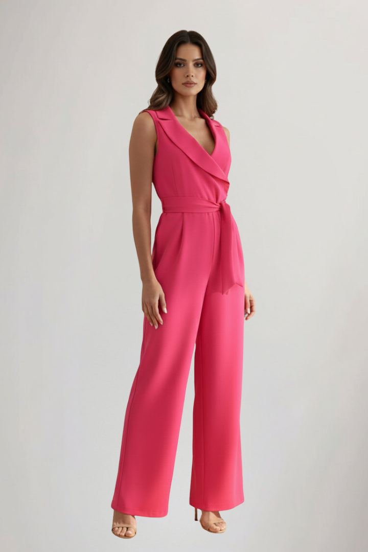 Abigail - Women's Sleeveless V-Neck Jumpsuit with Waist Belt