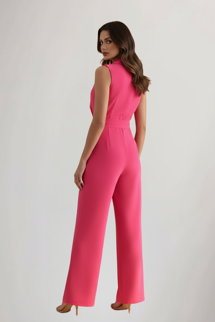 Abigail - Women's Sleeveless V-Neck Jumpsuit with Waist Belt