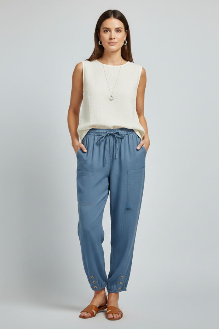 Sophia - Women's Trousers with Drawstring Waist and Knopfsaum