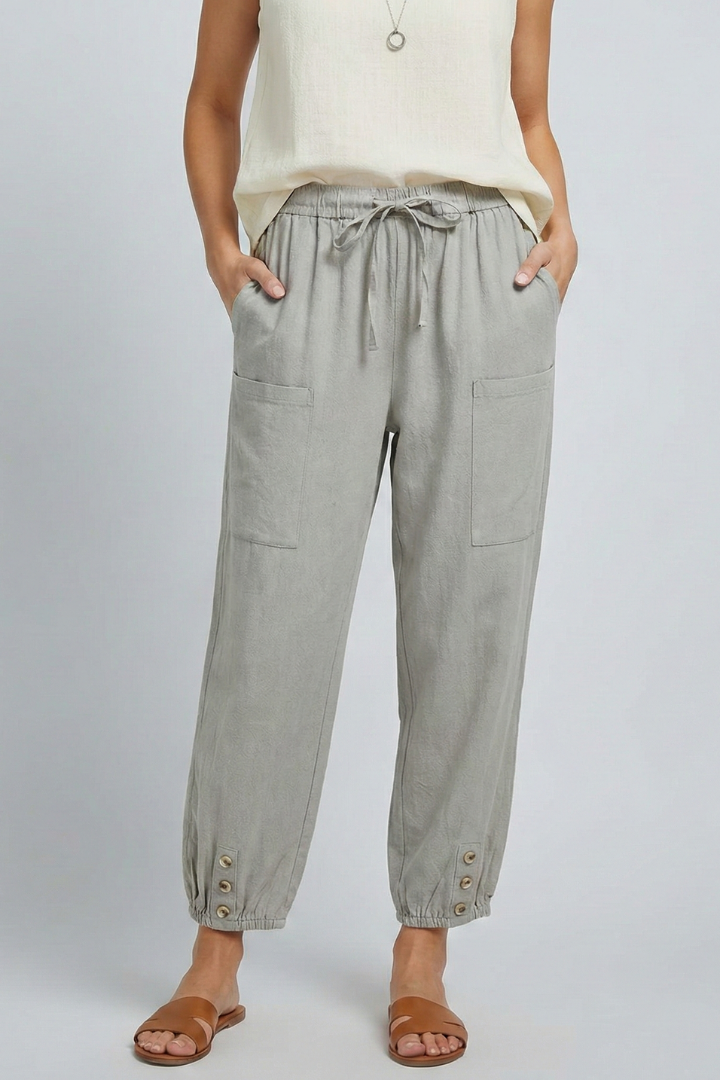 Sophia - Women's Trousers with Drawstring Waist and Knopfsaum