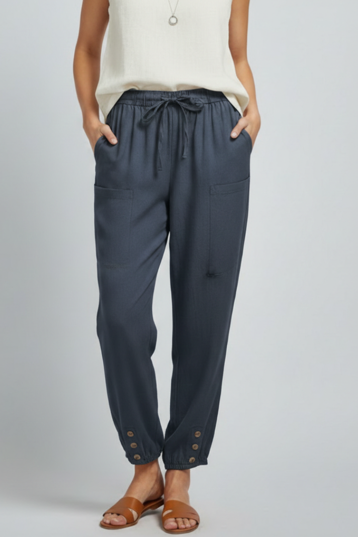 Sophia - Women's Trousers with Drawstring Waist and Knopfsaum