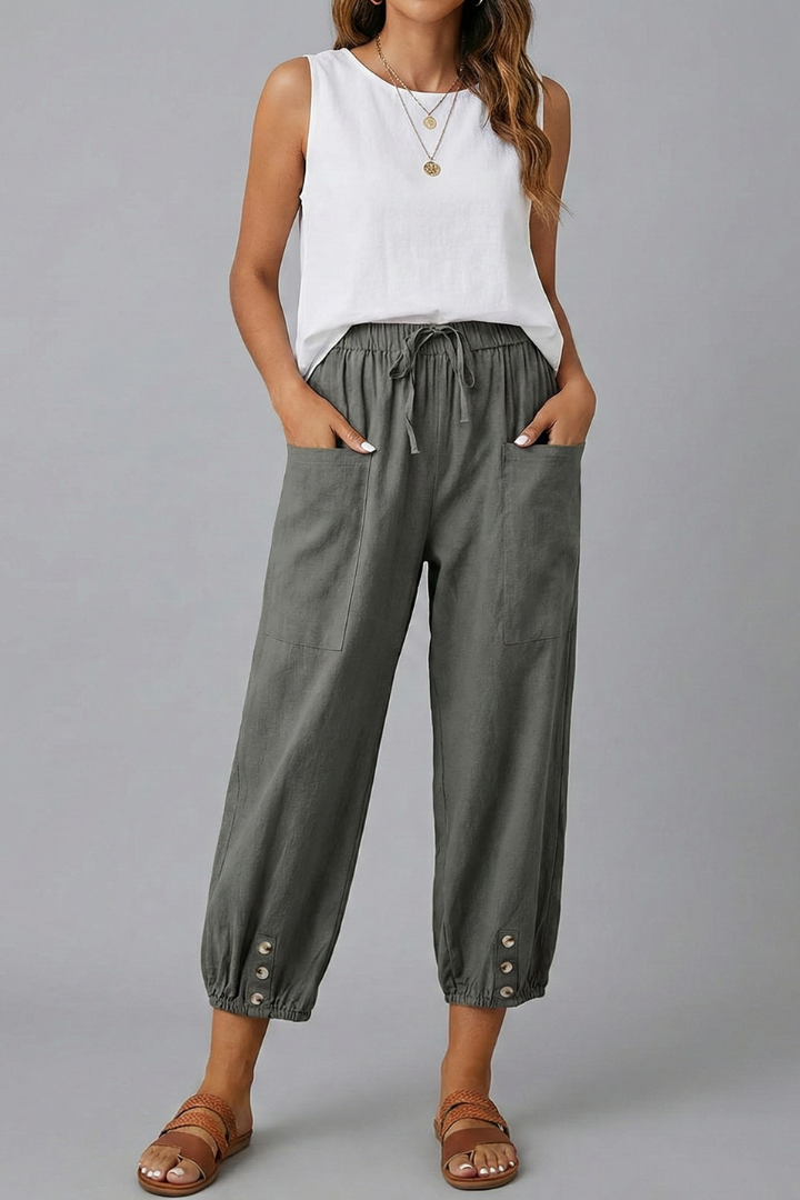 Sophia - Women's Trousers with Drawstring Waist and Knopfsaum
