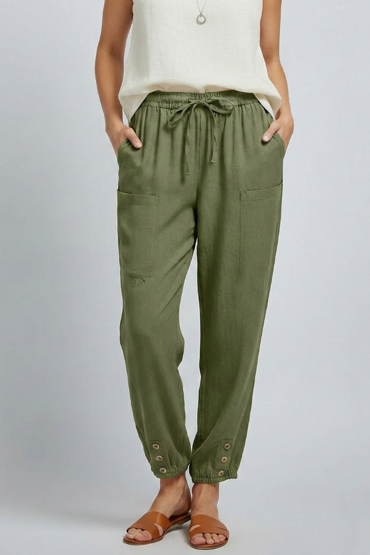 Sophia - Women's Trousers with Drawstring Waist and Knopfsaum