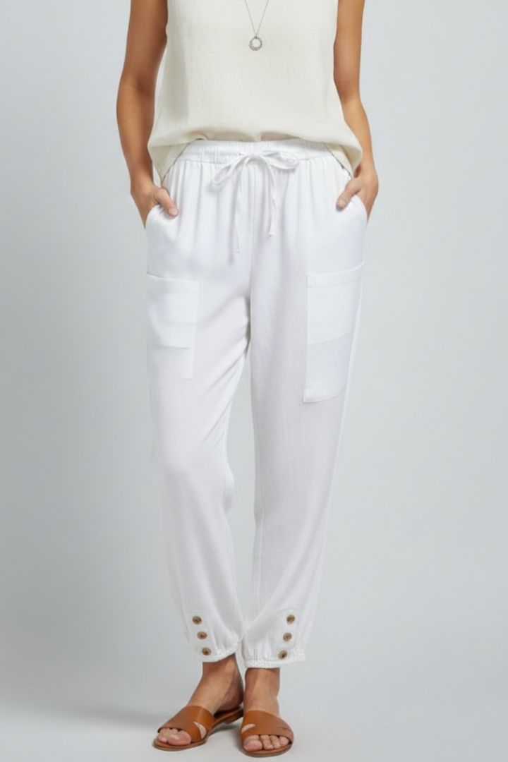 Sophia - Women's Trousers with Drawstring Waist and Knopfsaum