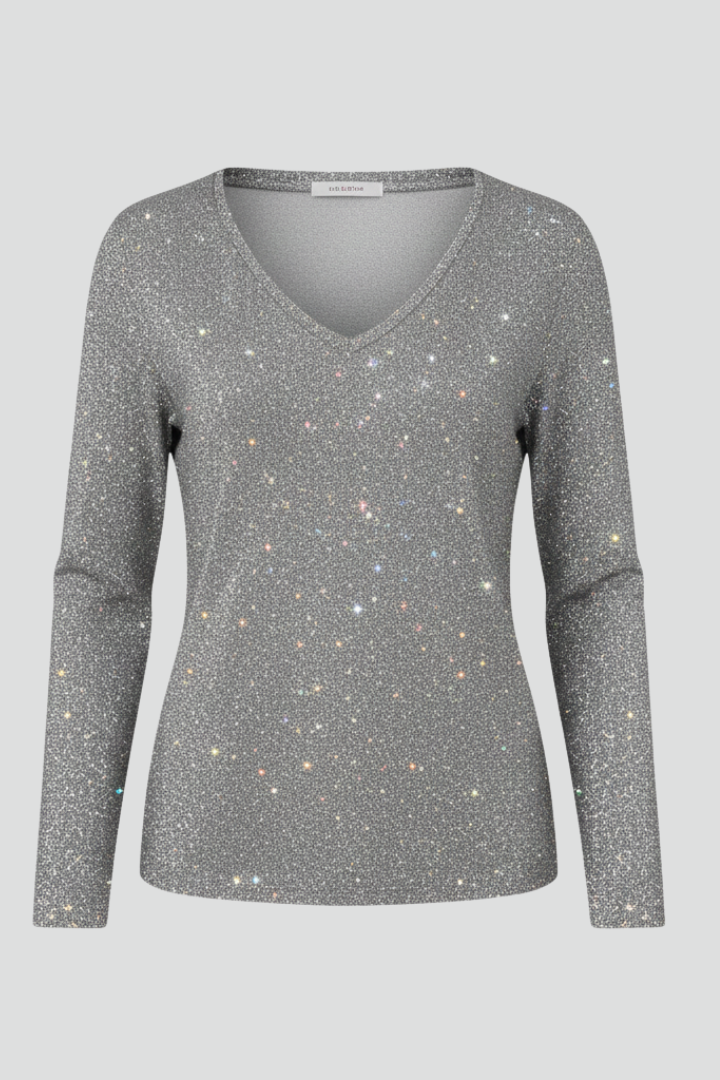 Laura - Women's Sequin Sweater with V-Neck and langen Sleeves