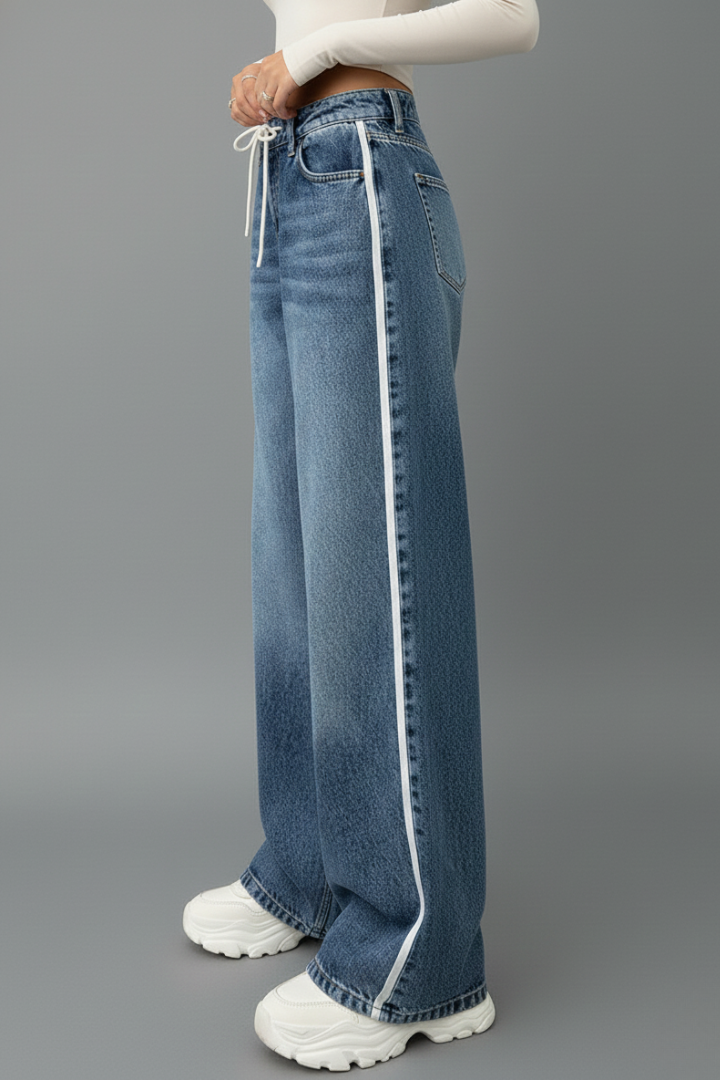 Poppy - Women's Relaxed Wide-Leg Denim Jeans with Drawstring Detail