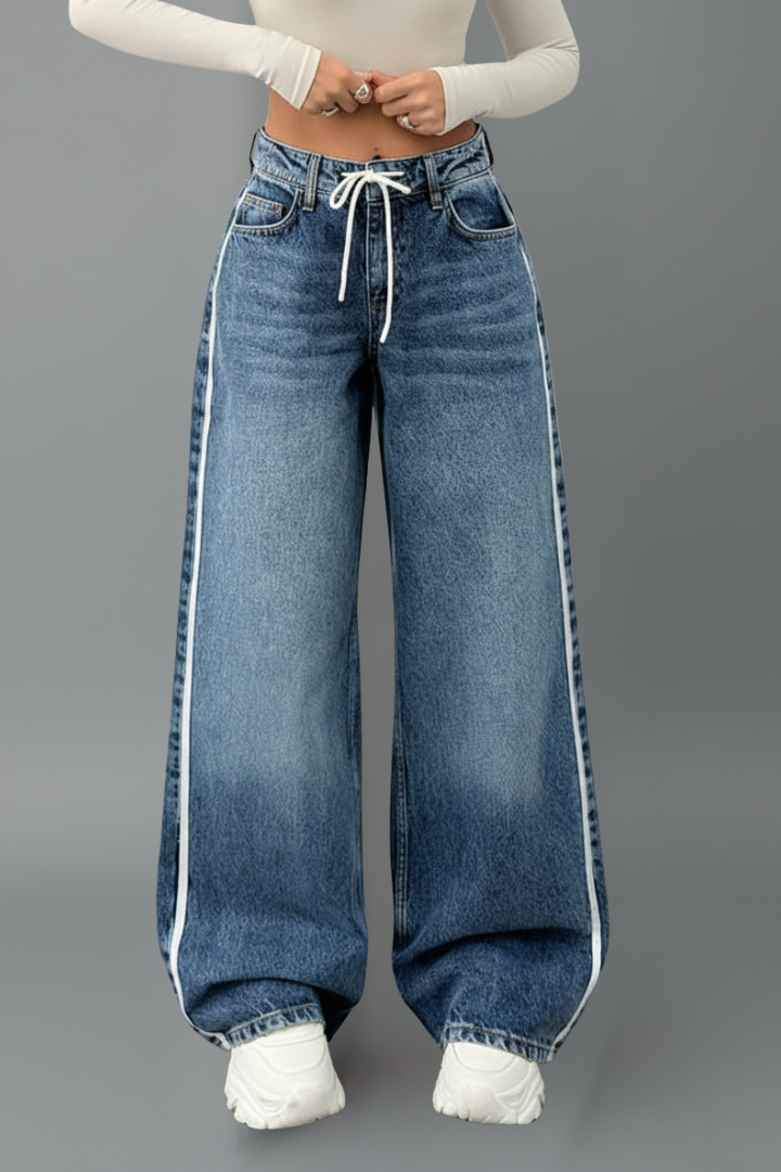 Poppy - Women's Relaxed Wide-Leg Denim Jeans with Drawstring Detail