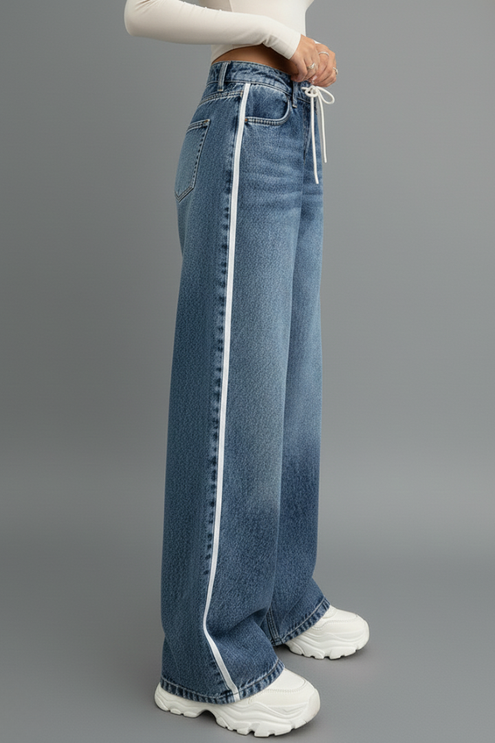 Poppy - Women's Relaxed Wide-Leg Denim Jeans with Drawstring Detail