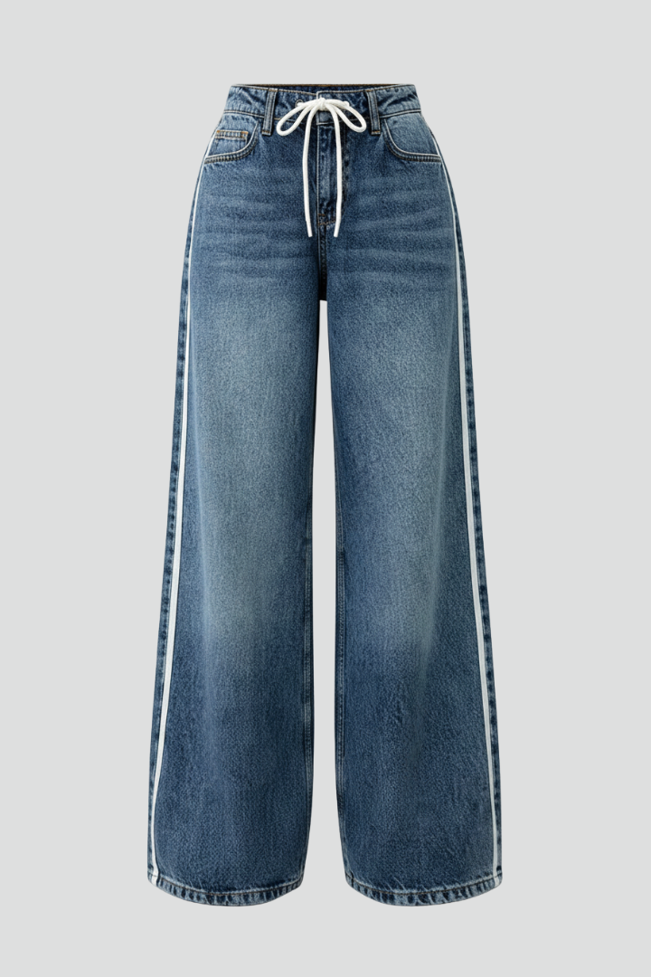 Poppy - Women's Relaxed Wide-Leg Denim Jeans with Drawstring Detail