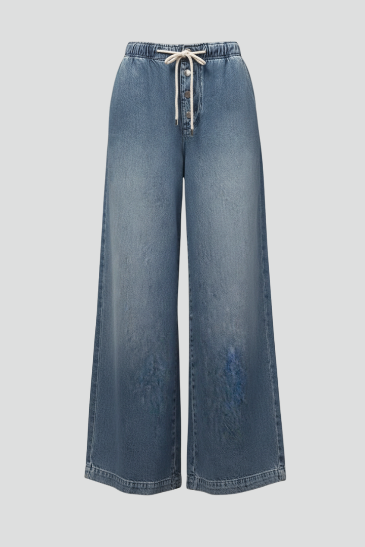 Harriet - Women's Relaxed Wide-Leg Denim Jeans with Drawstring