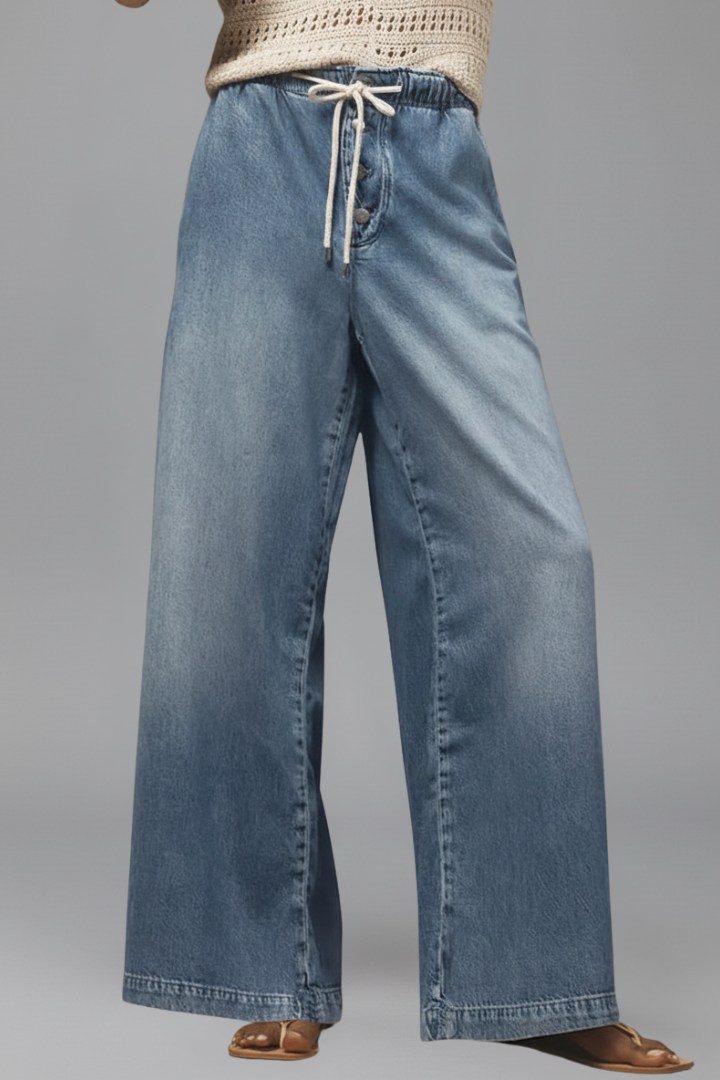 Harriet - Women's Relaxed Wide-Leg Denim Jeans with Drawstring