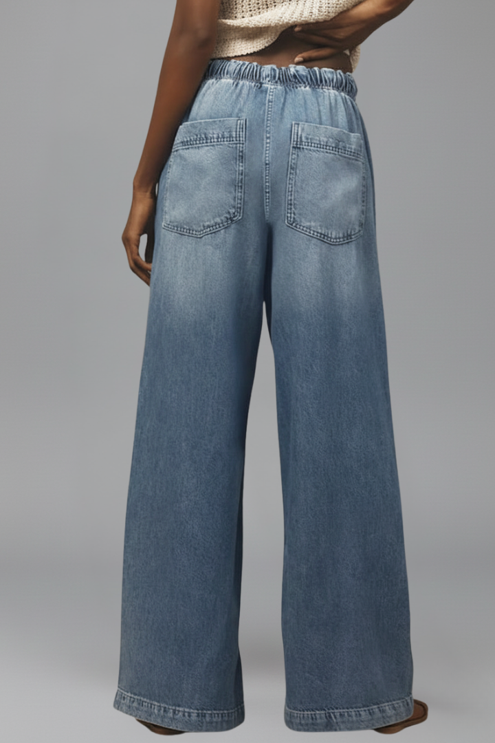 Harriet - Women's Relaxed Wide-Leg Denim Jeans with Drawstring