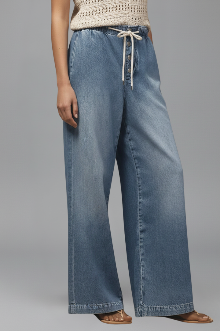 Harriet - Women's Relaxed Wide-Leg Denim Jeans with Drawstring