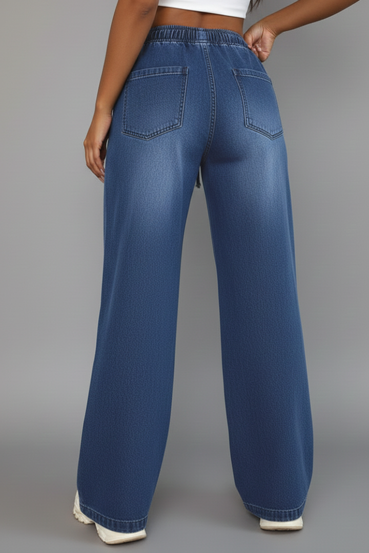 Zoe - Women's Casual Wide-Leg Trousers with Drawstring Waistband and Aufgesetzten Pockets
