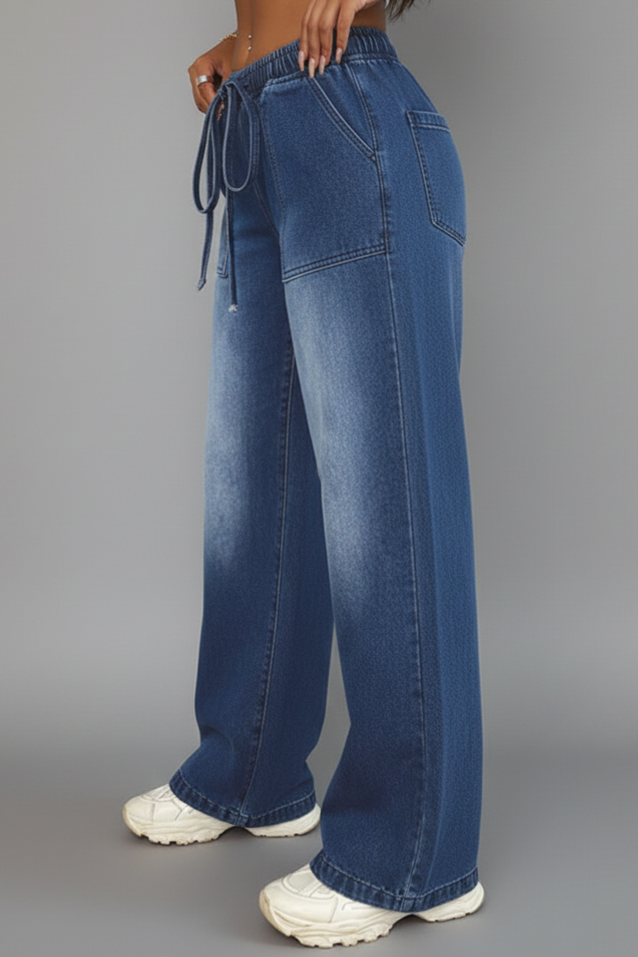 Zoe - Women's Casual Wide-Leg Trousers with Drawstring Waistband and Aufgesetzten Pockets