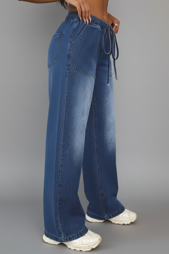 Zoe - Women's Casual Wide-Leg Trousers with Drawstring Waistband and Aufgesetzten Pockets