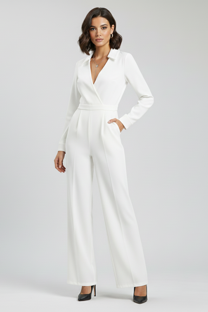 Rachel - Women's Collar Wide-Leg Tailored Jumpsuit