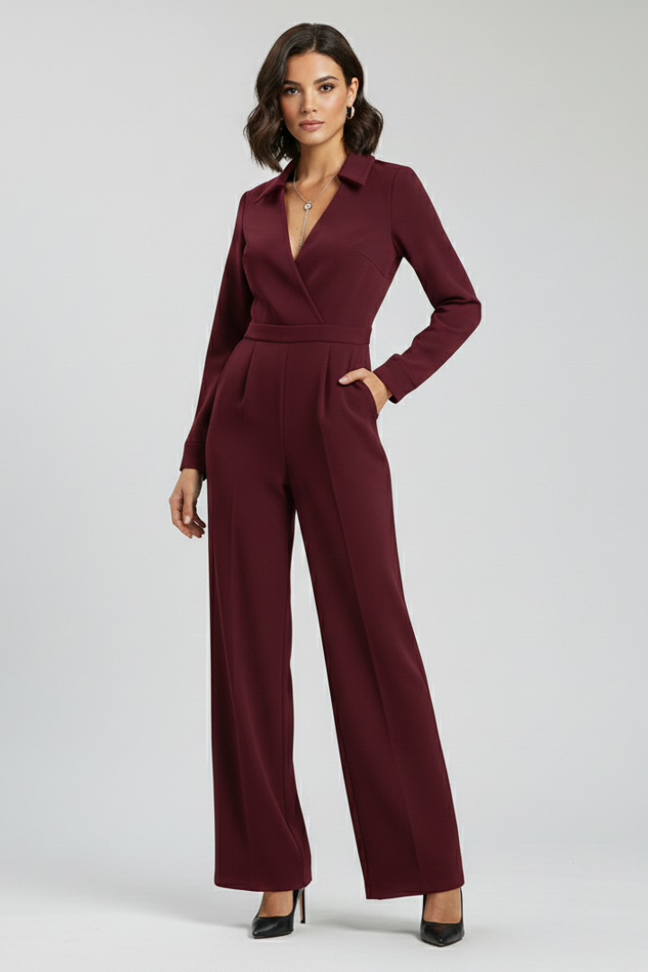 Rachel - Women's Collar Wide-Leg Tailored Jumpsuit