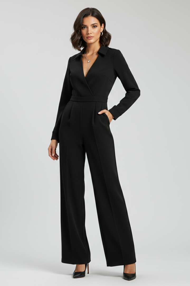 Rachel - Women's Collar Wide-Leg Tailored Jumpsuit