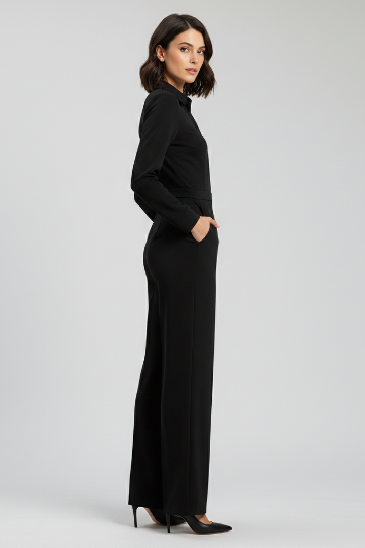 Rachel - Women's Collar Wide-Leg Tailored Jumpsuit