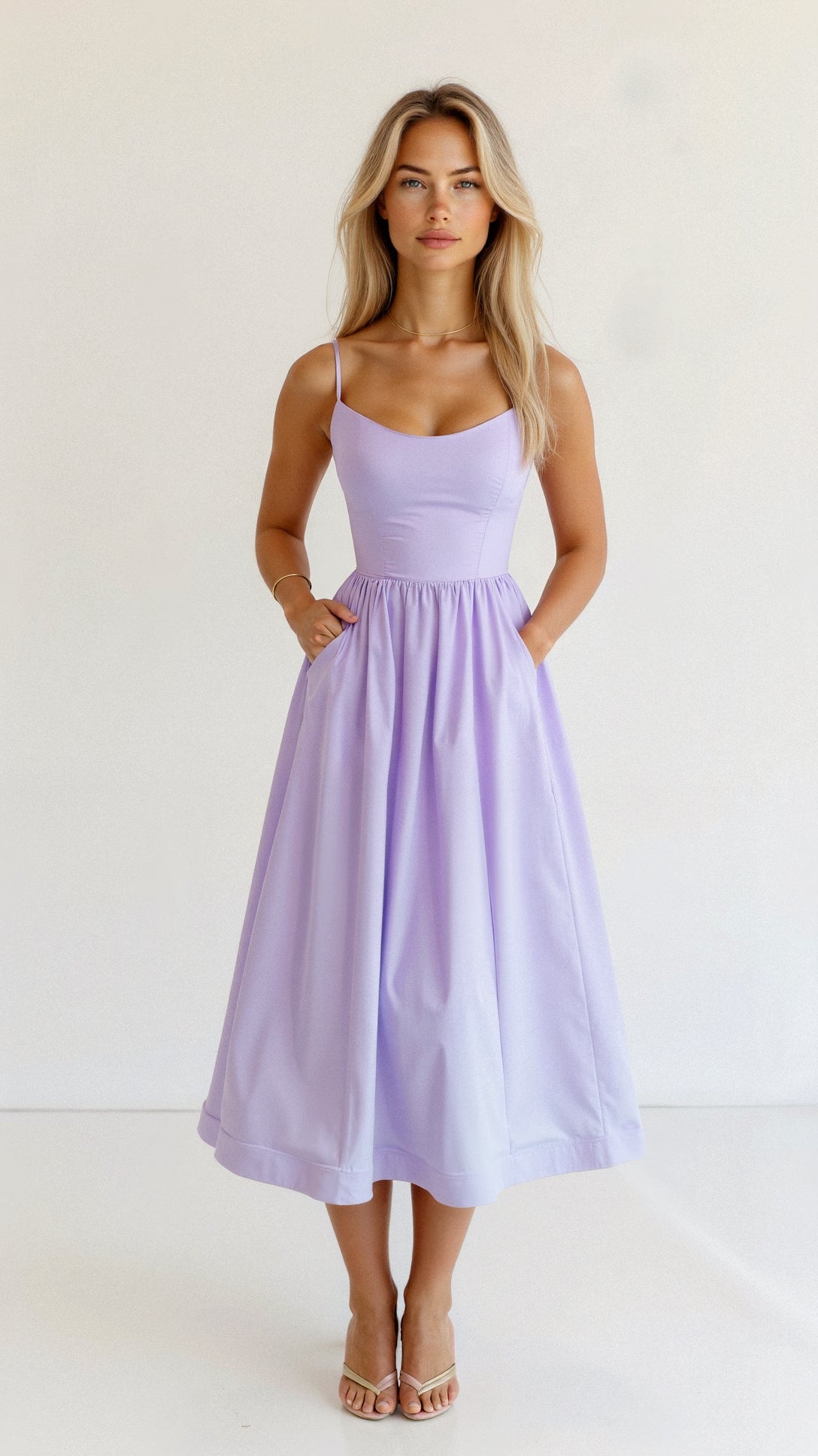 Donna - Women's A-Line-Midi Dress in Ascot-Style