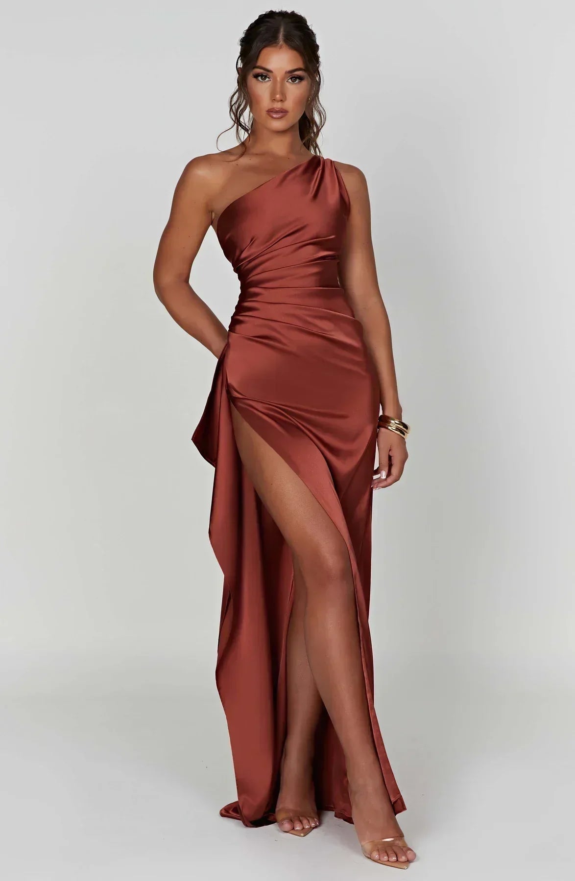 Mandy - Women's One-Shoulder Maxi Dress with Slit