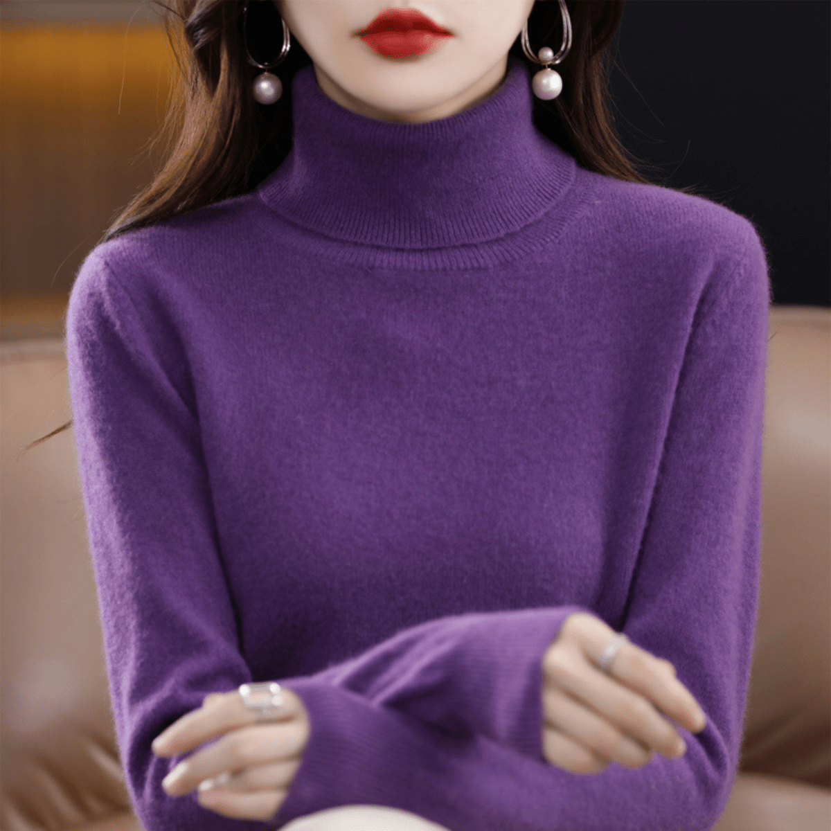 Harriet - Women's Classic Warm Knit Sweater with Turtleneck