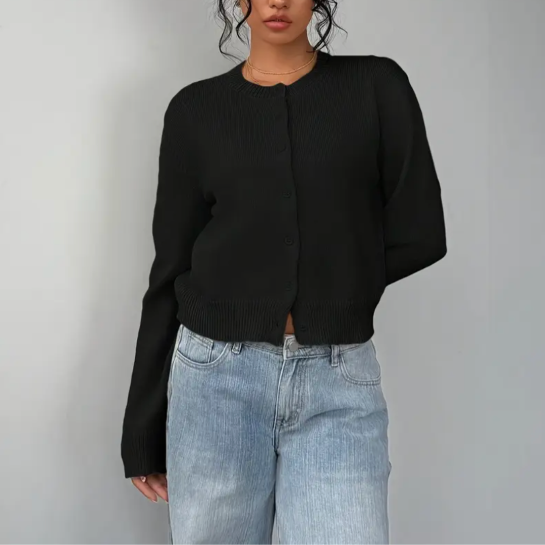 Isabella - Women's Spring Cardigan with Collar and Buttons